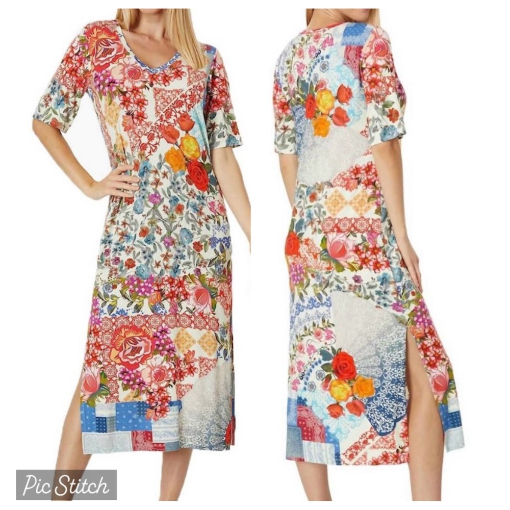 Johnny Was Tango Maxi T-Shirt Midi Length Patchwork Dress Size XL - Picture 15 of 16